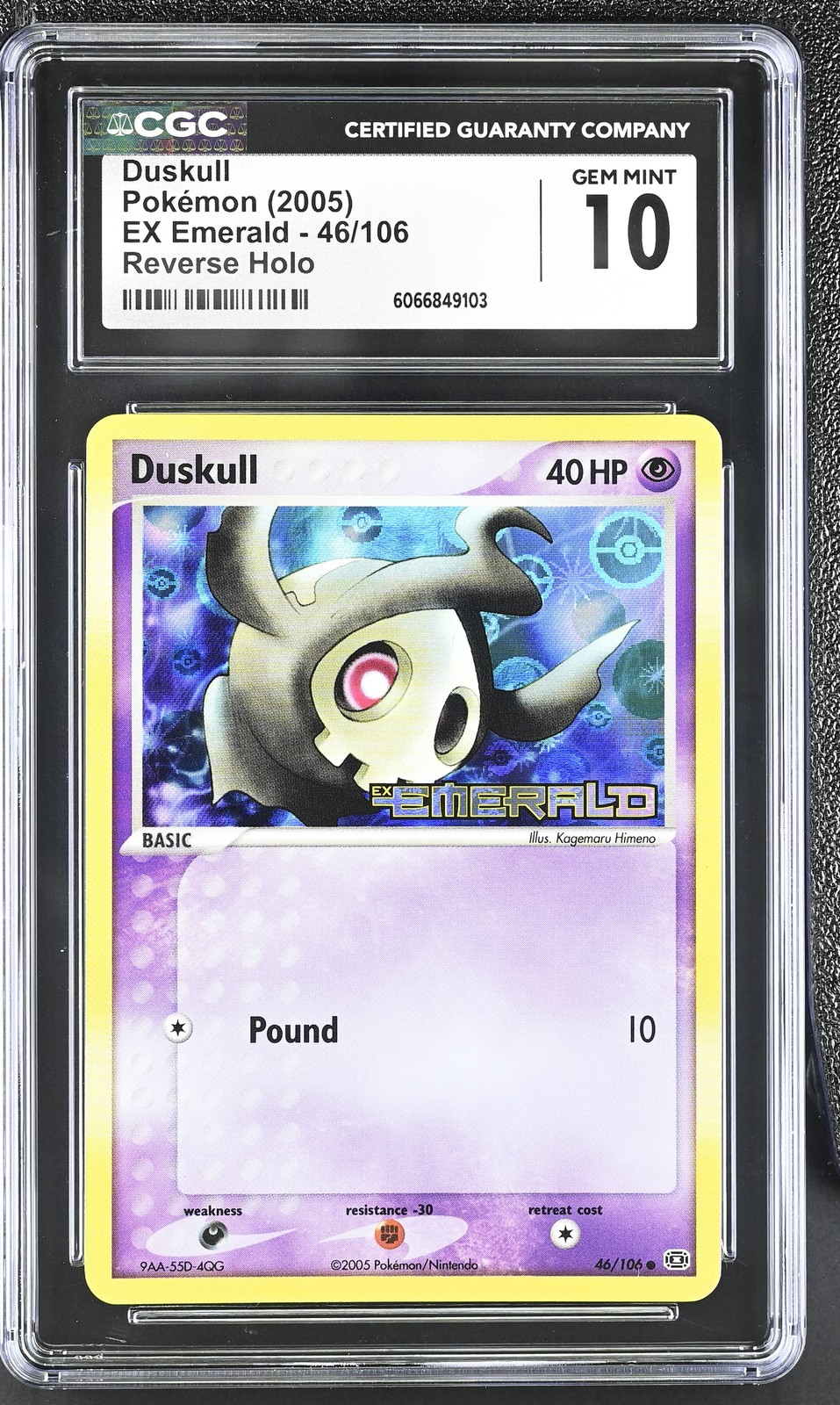 CGC 10 GEM MINT Duskull 2005 EX Emerald 46/106 Reverse Holo Stamped Pokemon Card