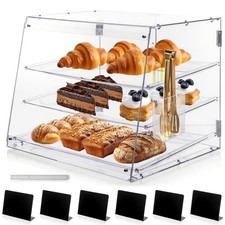 Pulchra Pastry Display Case 3 Tray, Acrylic Bakery Clear With Black Frame