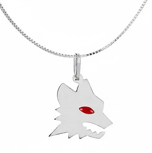 Collana bicolore in argento sterling con ciondolo circolare a forma di lupo e ragazza in cristallo