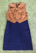 MARC BY MARC JACOBS Silk Cotton Sleeveless Bow Docking Dress Gold/Blue Lined 6