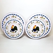 Set of 4 90s Rooster Country Chic Electric Range Stove Metal Burner Cover 