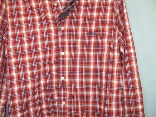 NWT Chaps by Ralph Lauren Red & Orange Plaid Easy Care Men's Button Front Shirt - Picture 3 of 5