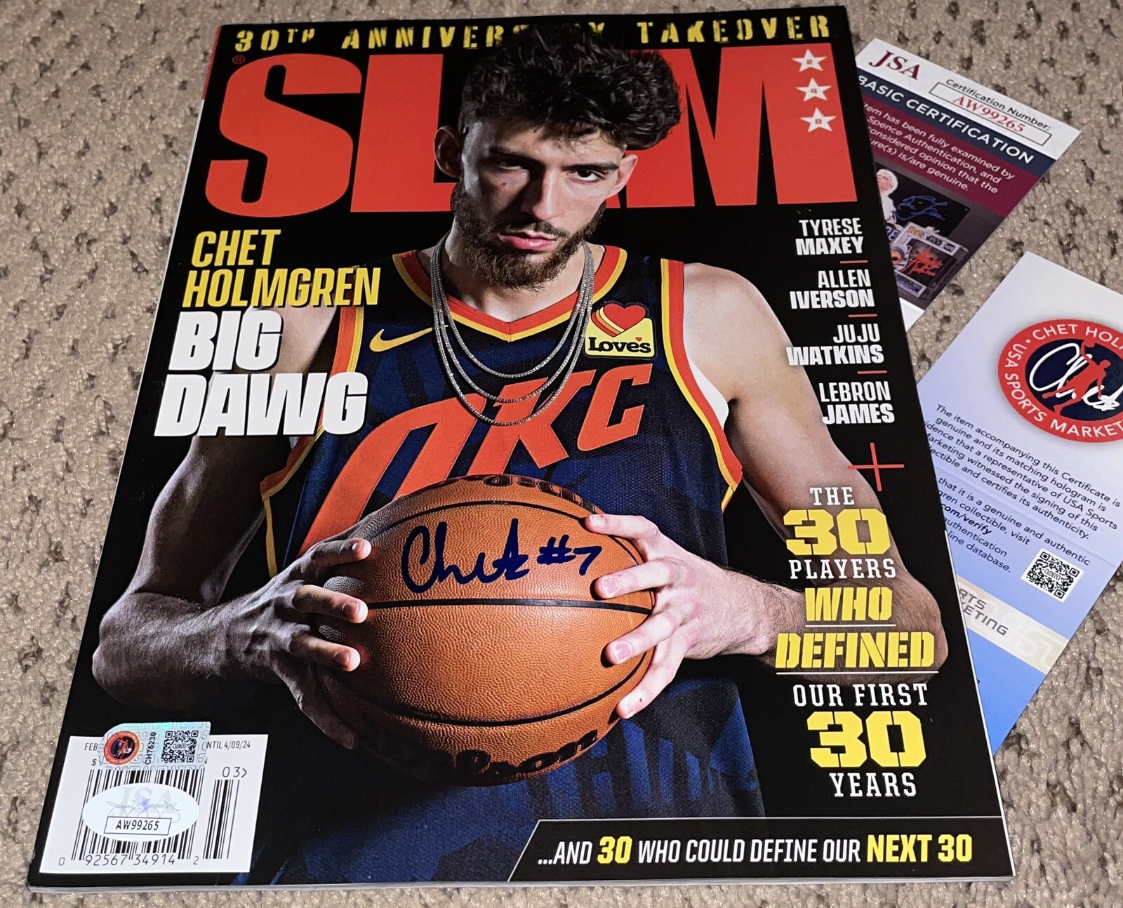 CHET HOLMGREN SIGNED SLAM MAGAZINE THUNDER BASKETBALL JSA AUTOGRAPH OKC OKLAHOMA 