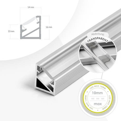 LED Schiene Aluminium 1/2 Meter Fliesen Lichtleisten Bad Leiste Aluprofil Profil - Bild 14 von 57