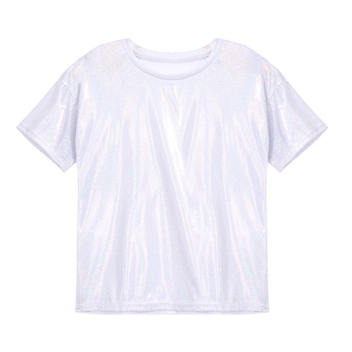 Kids Girls Boys Shiny Metallic T-shirt Sparkly Jazz Dance Top Performance Blouse - Picture 76 of 126