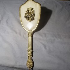 Vintage Gold Tone Hair Brush Nylon Bristle With Removable USA Plate Birds