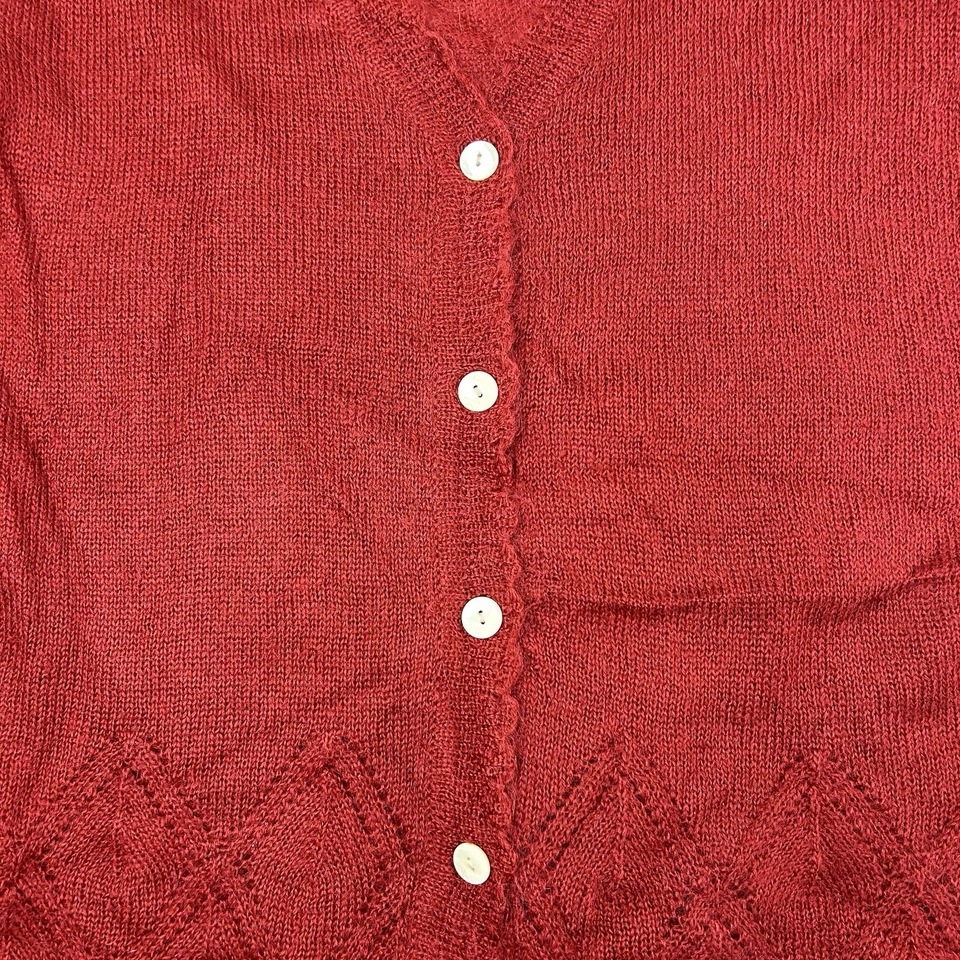 Cardigã feminino tweeds mohair mistura de lã ilhós grande vermelho enferrujado - Imagem 3 de 4