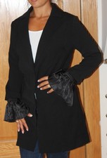 Lost Ink Black Mid Length Blazer Jacket With Satin Pleat Cuffs Size 8
