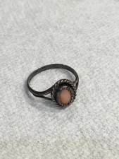 Vintage Artisan Crafted Silver Tone Pink Accent Ring Size 6 H12