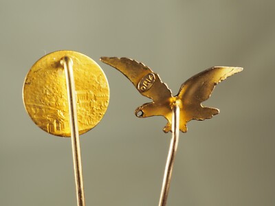 2 épingles à Cravate Anciennes ORIA - Modèle Aigle Plaqué Or Jaune - Antiquité/collection - Occasion
