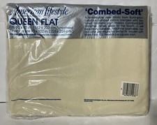 American Lifestyle Combed Soft Queen Size Flat Sheet Cream Color Made In USA NOS