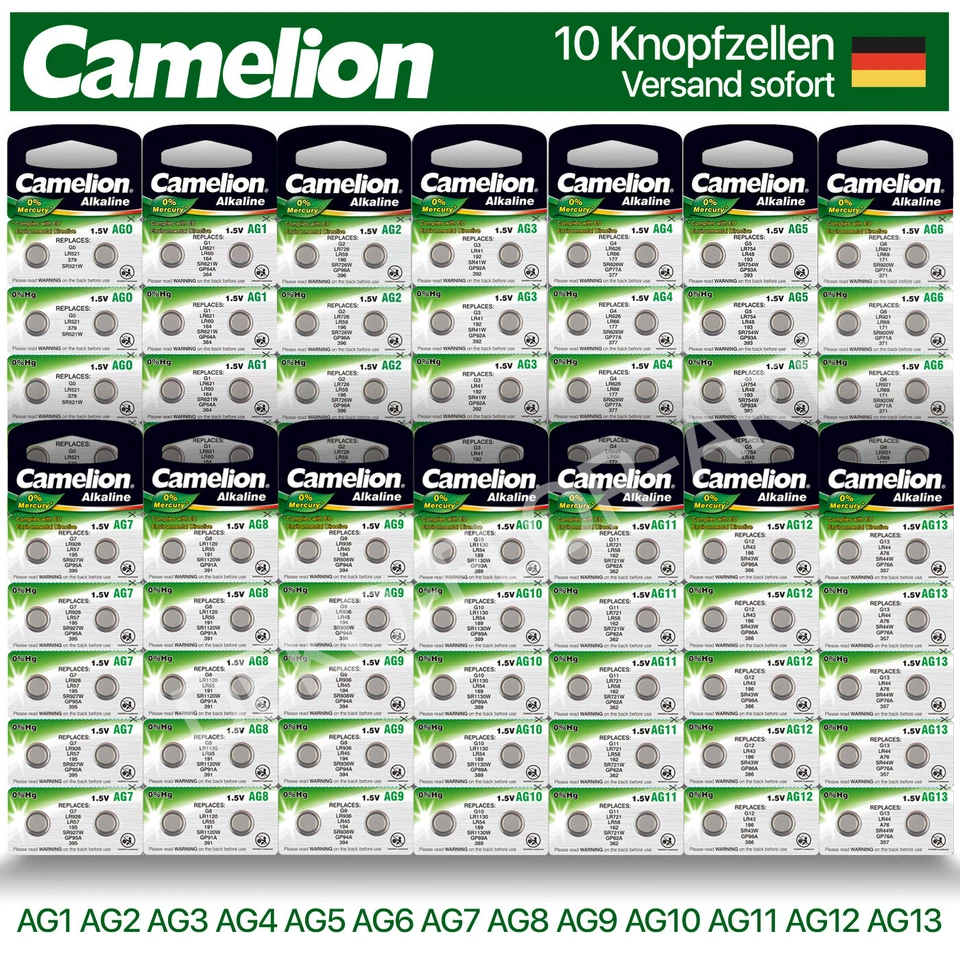 CAMELION 10 x Batterien AG1 AG2 AG3 AG4 AG5 AG6 AG7 AG8 AG9 AG10 AG11 AG12 AG13