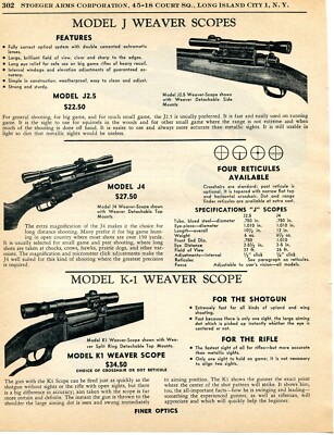 1958 Print Ad of Weaver Model J J2.5 J4 & K1 Rifle Shotgun Scope