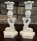Vintage Pair Westmoreland Milk Glass 9” KOI FISH Candlesticks Candle Holders