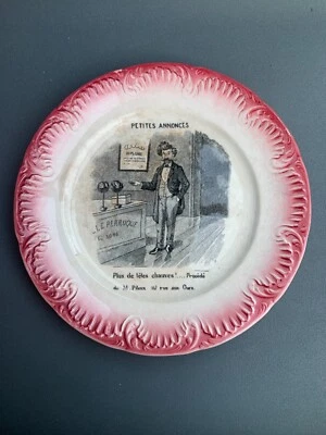 Sarreguemines Serie PETITES ANNONCES Dessert Deko Teller Humor 5.um 1900 - Bild 1 von 4