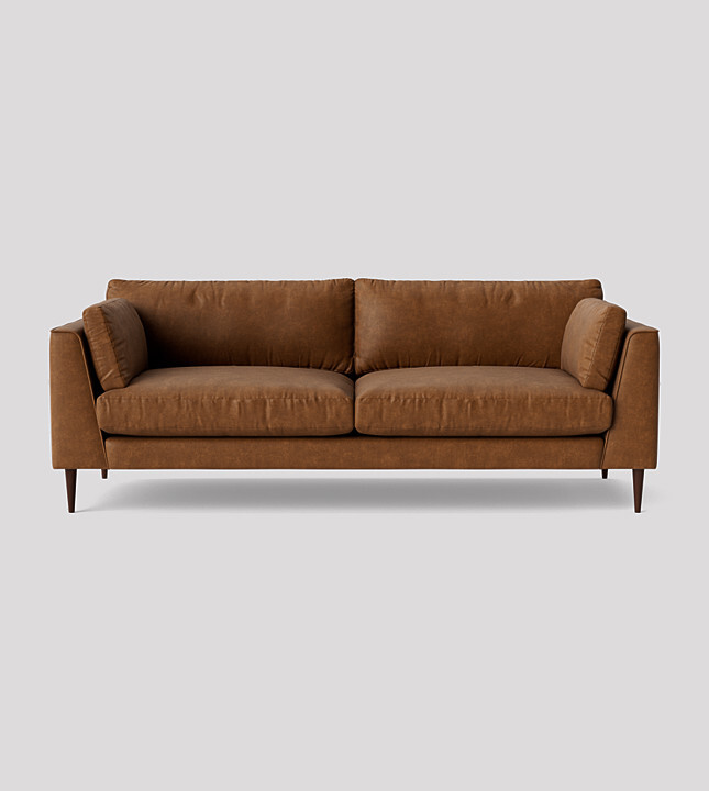 Swoon Nero Tan Smart Leather & Dark Beech Four Seater Sofa RRP £1729 eBay