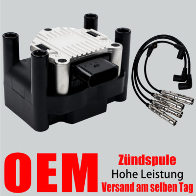 OEM Zündspule & 4X Zündkabel für Audi A2 A3 A4 VW Bora Golf Jetta Polo Caddy Sea