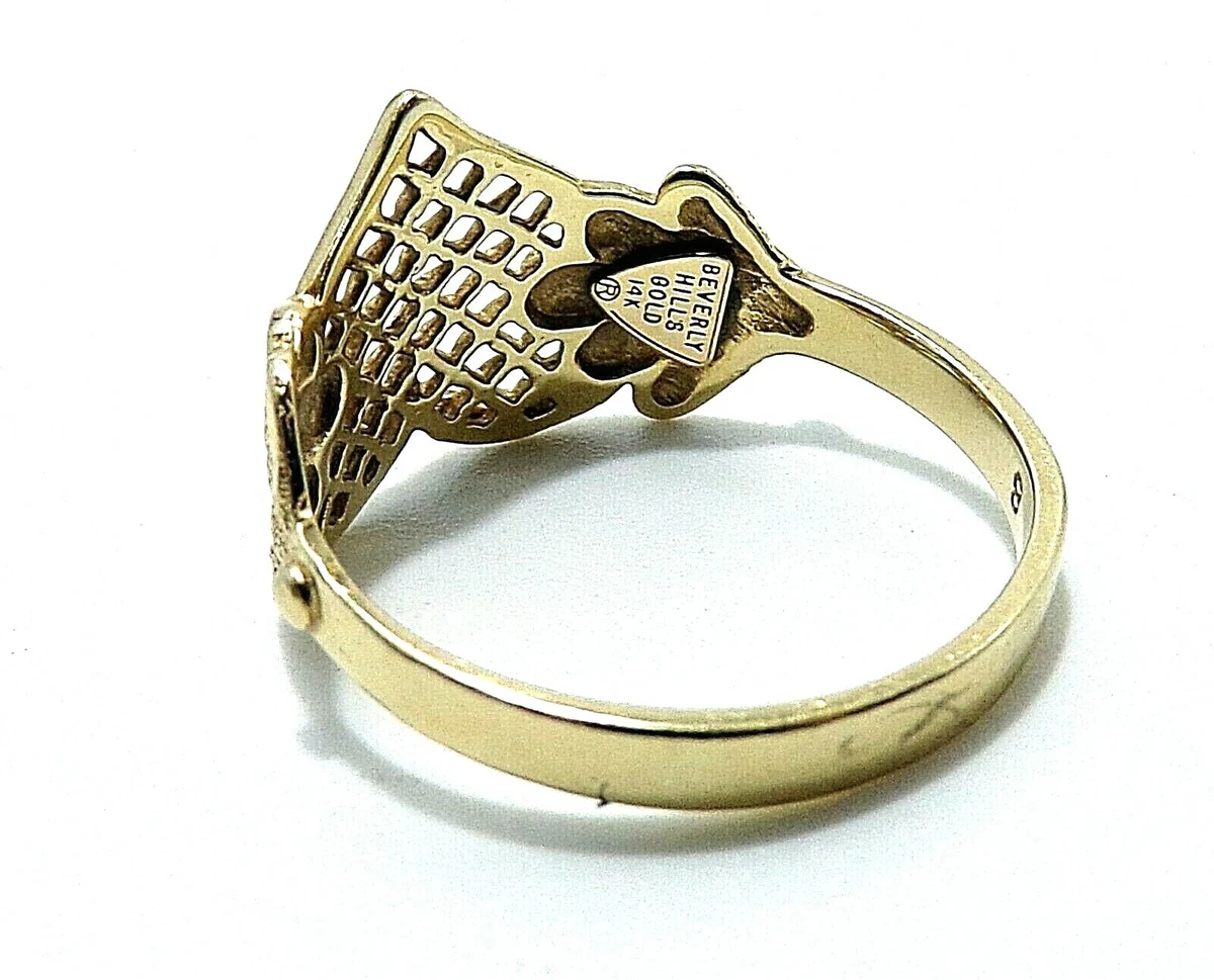 BEVERLY HILLS GOLD Signed 14K YELLOW GOLD HEART OPEN WORKS LOVE RING SIZE 8