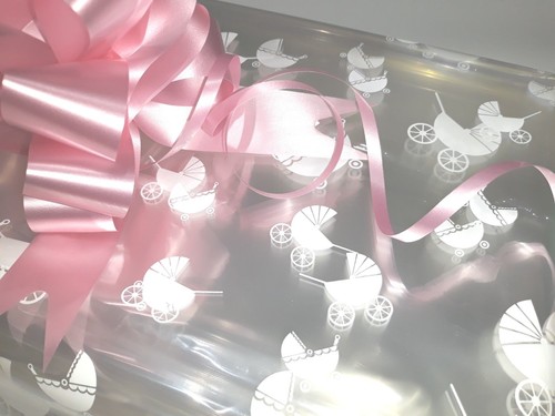 💜BABY Cellophane Hamper Bag & Bows Baby Pram Wrapping Birthday Christmas Gifts - Picture 34 of 98