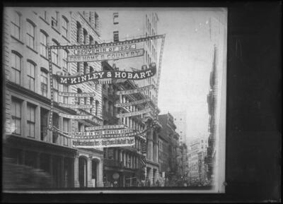 New York City McKinley and Hobart campaign banner strung acros- 1900 Old Photo