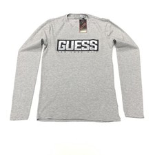 Guess Men's Round Neck Logo Long Sleeve T-Shirt In Classic Grey