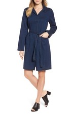 EILEEN FISHER Midnight Denim Navy Tencel Organic Cotton Belted Shirt-Dress S 6/8