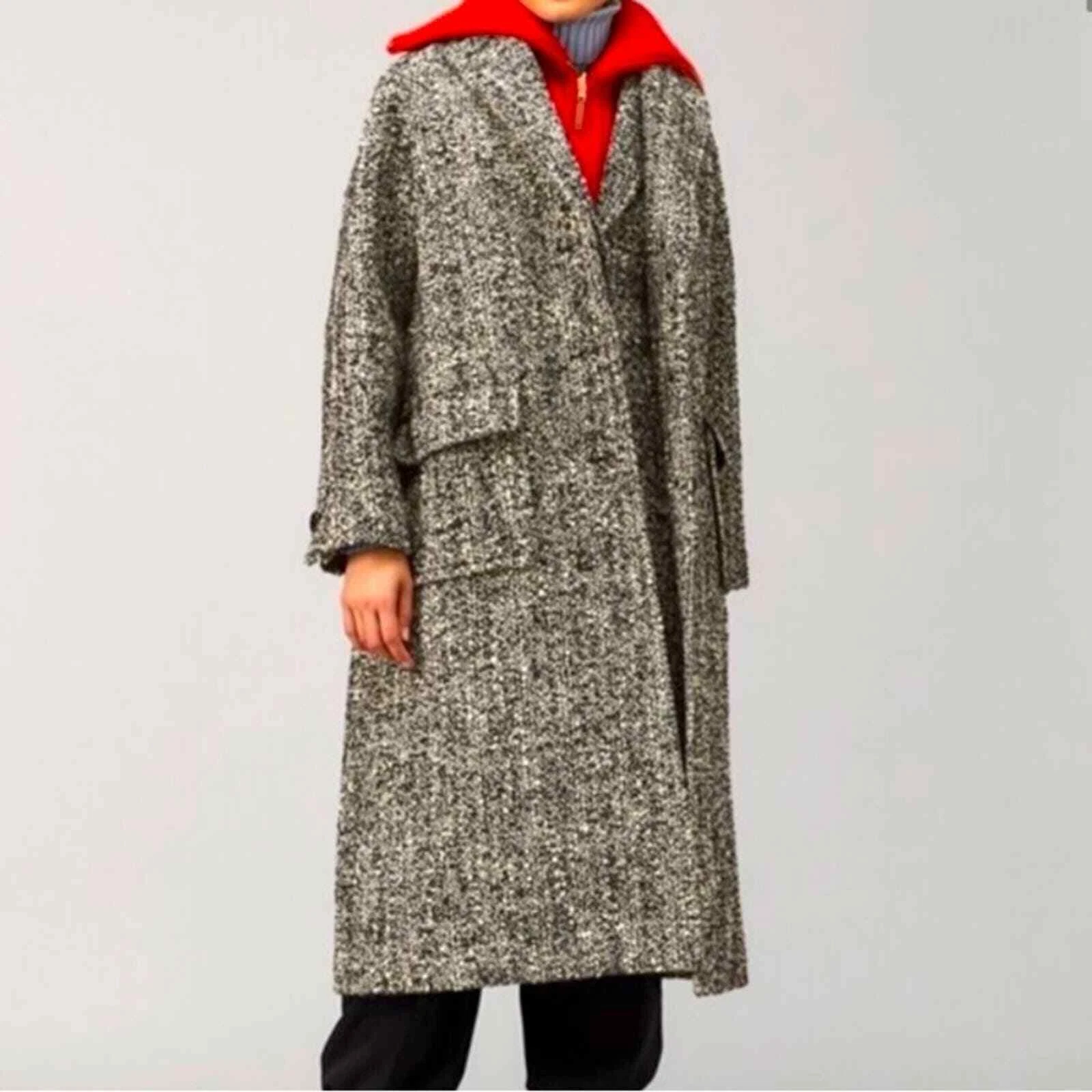 6 Cappotto in tweed oversize Tory Burch nero grigio bianco