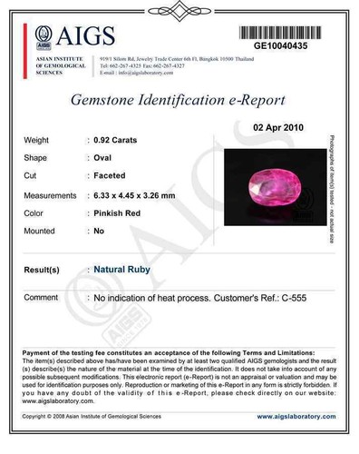 AIGS Certified BURMA Ruby 0.92 Cts Natural Untreated Deep Pink Oval - Picture 4 of 4