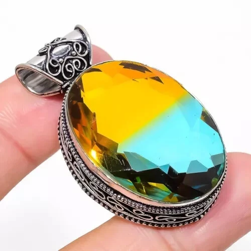 VETEMENTS Ciondolo Pietra Pregiata Tormalina Bicolore Argento Sterling 925 Ciondolo Gioielli 1 97"