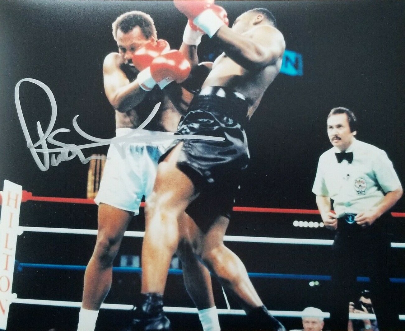Pinklon Thomas signed 8x10 photo drilled by Iron Mike Tyson