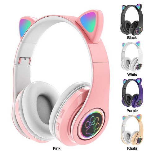 Cute Cat Ear Over-Ear Headphone Foldable Bluetooth-Compatible Kid Girl Gift - Picture 2 of 14