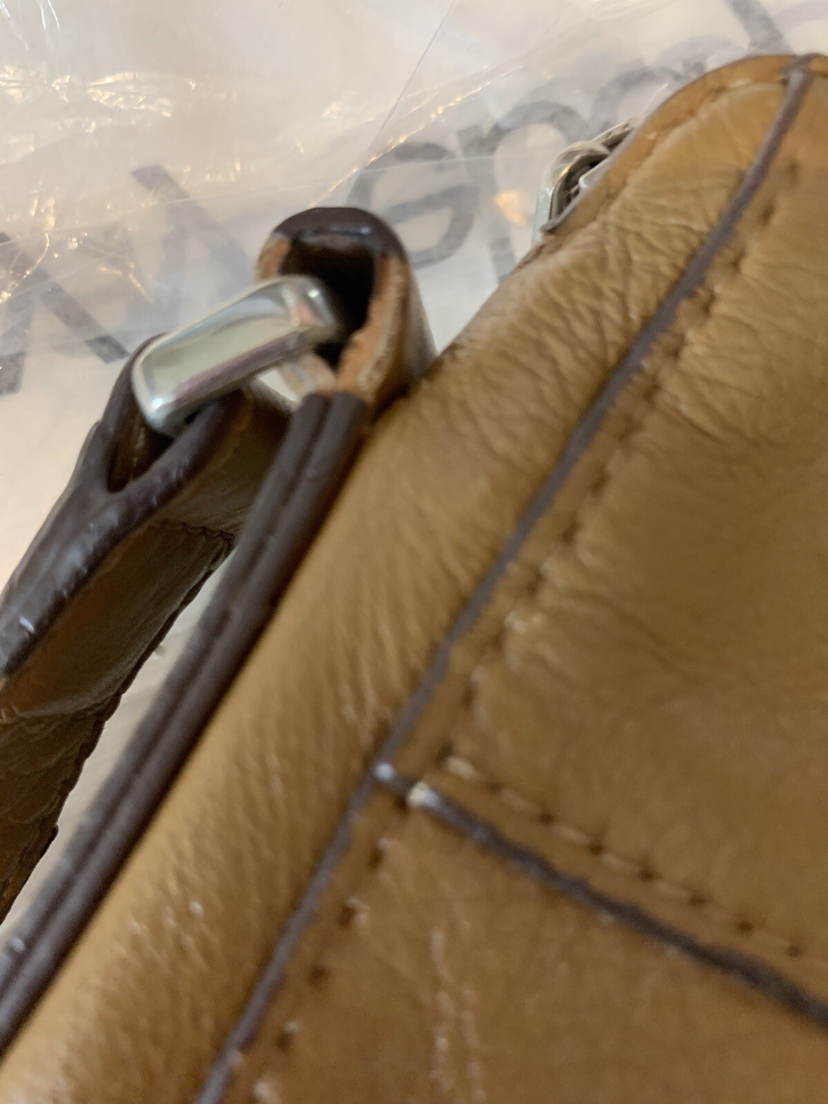 RARE FOSSIL Riley Camel Leather Messenger Bag Purse C… Gem