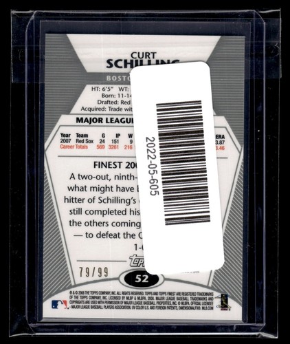 2008 Topps Finest Black Refractor #52 Curt Schilling 79/99 Red Sox - Picture 2 of 2