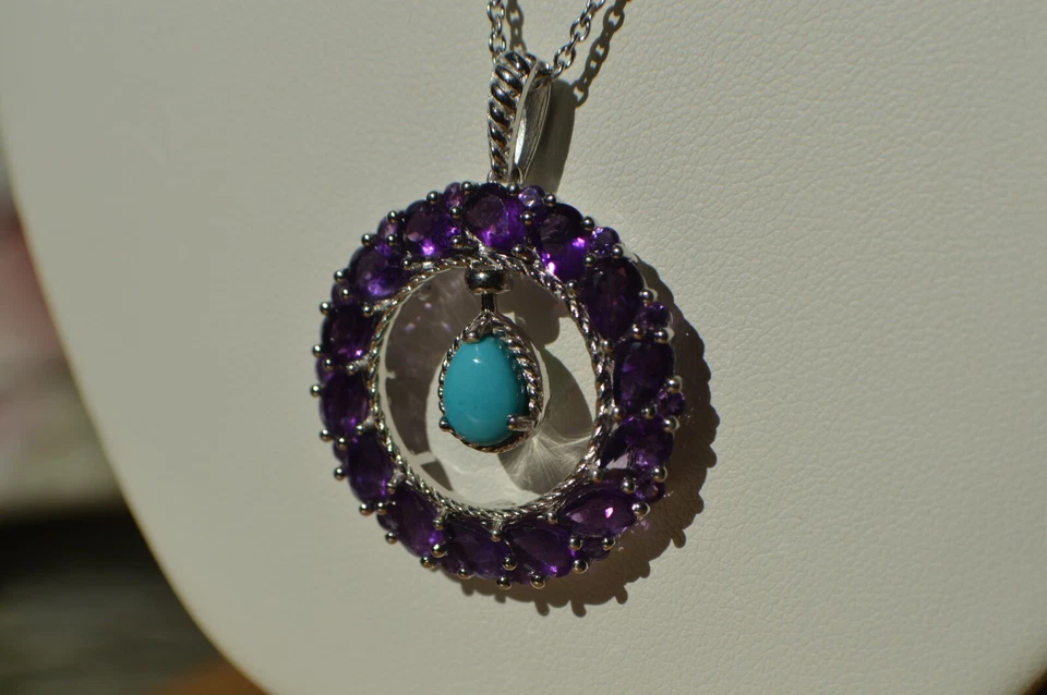 Colgante 7,64 quilates AZ SB turquesa/ópalo/reversible y cadena de 20" enchapada en platino Foto 2 de 4