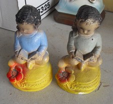 Vintage 1930s Carnival Chalkware Book Ends Girls Reading Books 6 3/4" Tall 