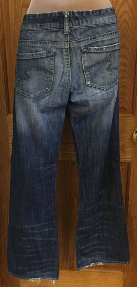 Jean Maurice's Azul Envejecido Usado Ashlyn Acampanado Bootcut Pierna Para Mujer Talla 3 4 Foto 3 de 4