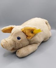Steiff Schwein liegend ca. 13 cm  x 29 cm mit Knopf und Fahne