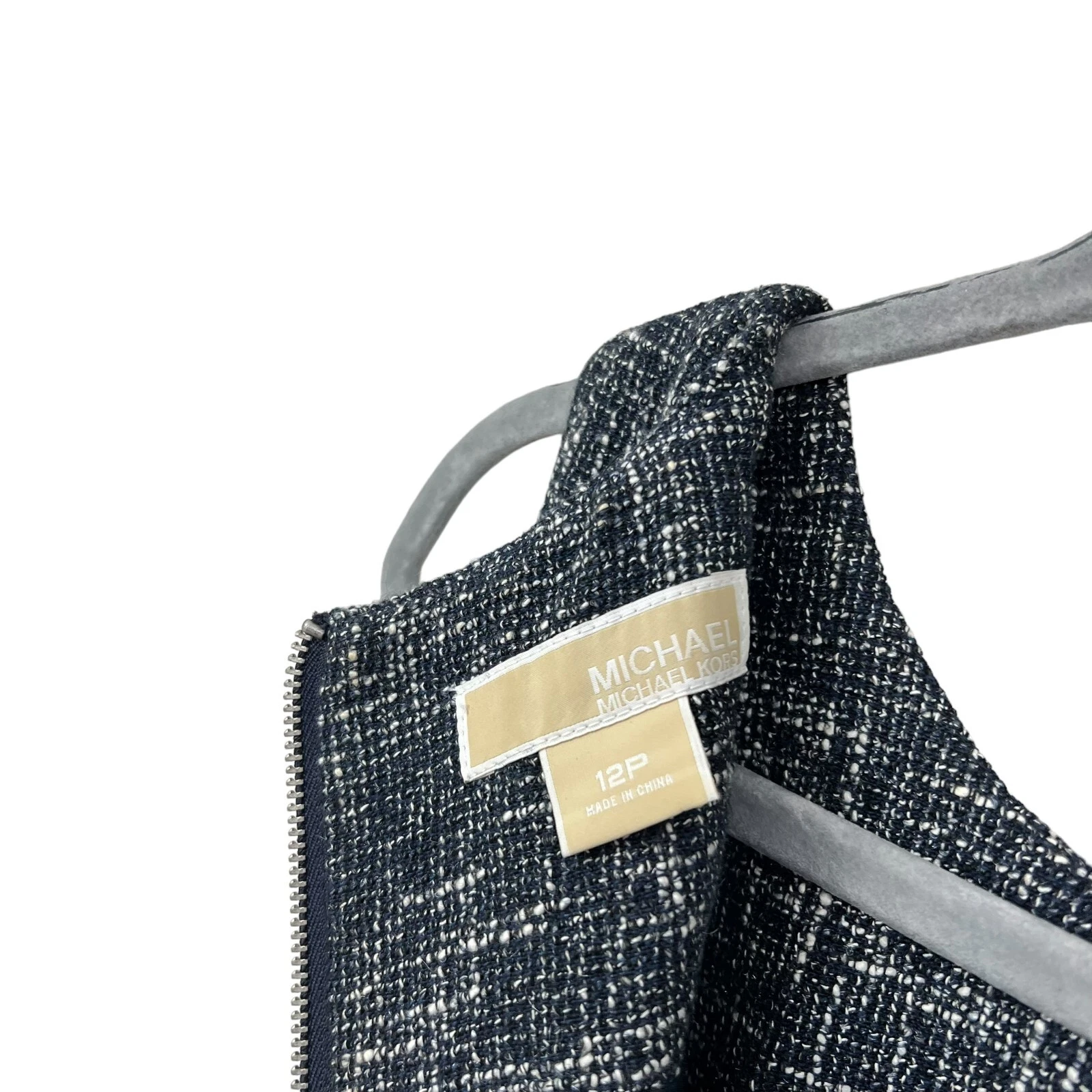 Abito tubino donna Michael Kors tweed collo plissettato senza maniche blu bianco tg 12P