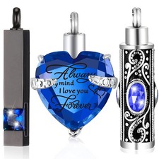 MTLEE 3 Pieces Cremation Urn Necklace for Ashes Vertical Large, Blue Zircon