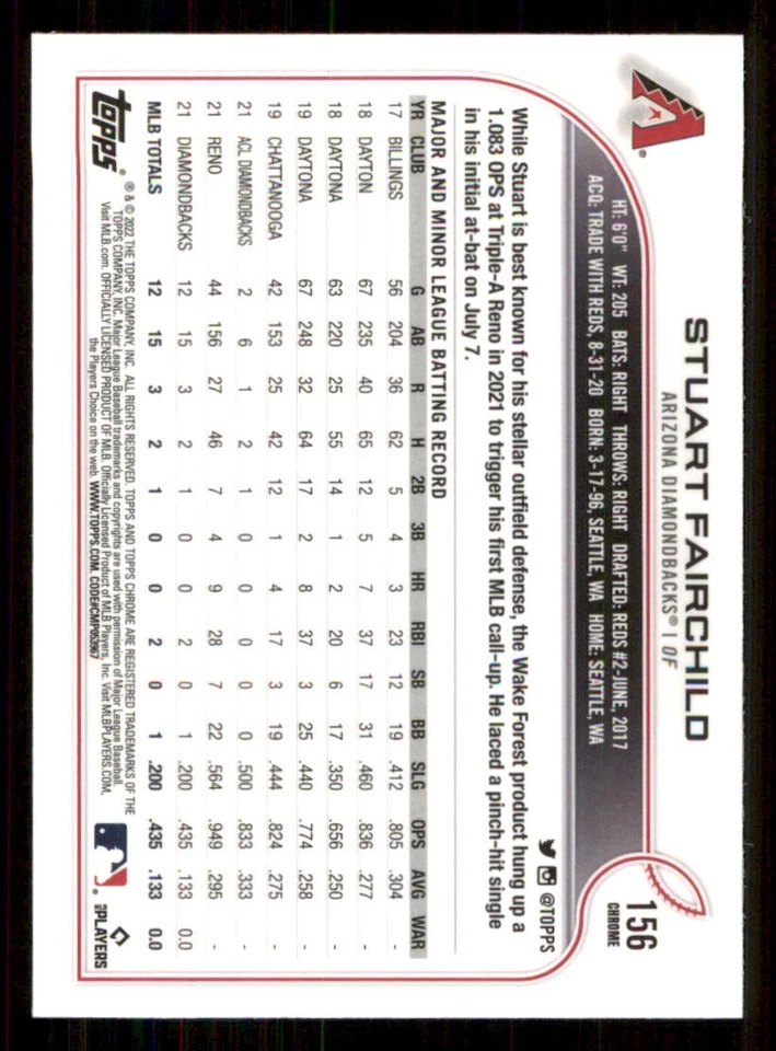 2022 Topps Chrome #156 Stuart Fairchild RC - Image 2 of 2
