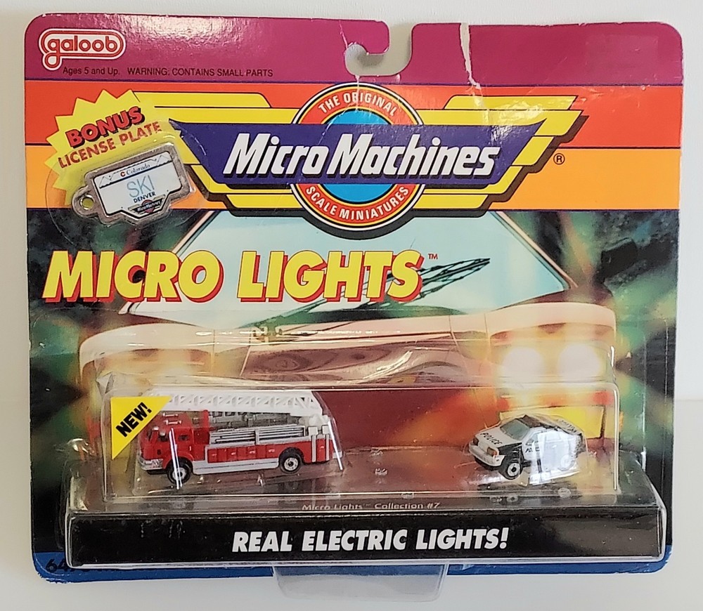 Micro Machines Micro Lights Collection 7 Fire Truck Taurus Police Cruiser NOC  