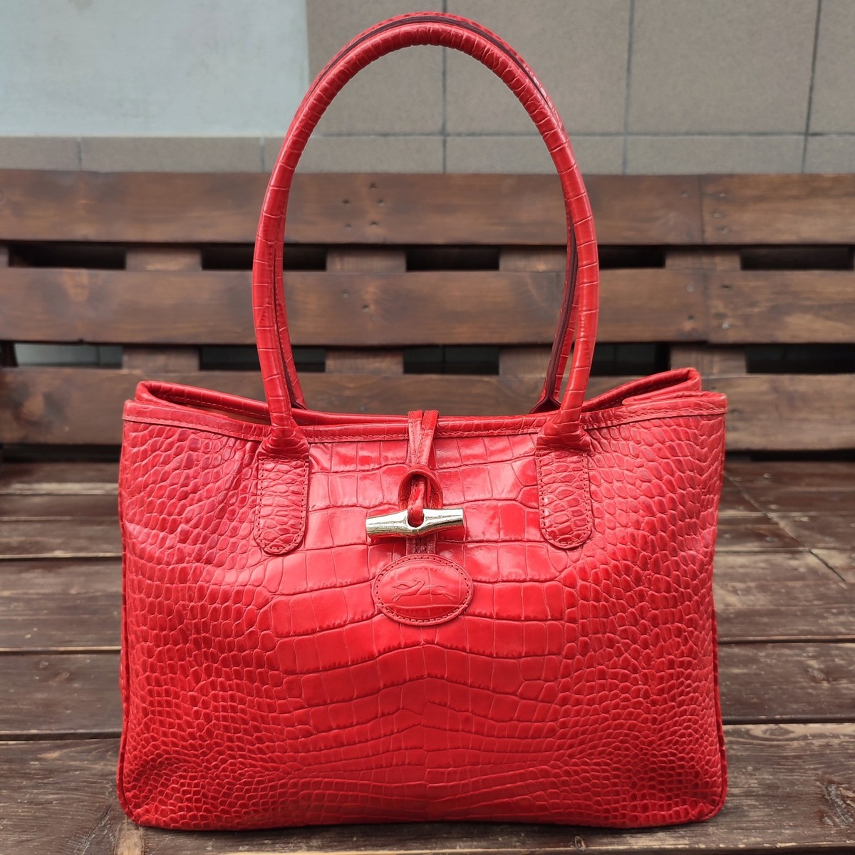 バッグ LONGCHAMP Roseau Croc-Embossed Leather Longchamp Roseau Croco Leather Bag | eBay UK