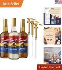 Gourmet Coffee Syrup Trio: Vanilla, Caramel Hazelnut 3-Pack - 25.4 Fl Oz Each