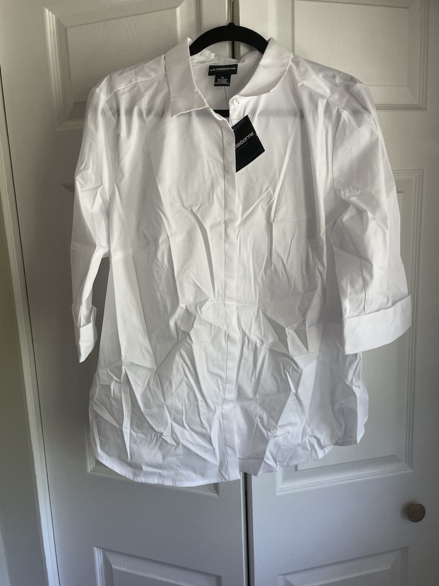 liz claiborne dress shirts Liz Claiborne Women's White Button Up Shirt Size XL Quarter Sleeve