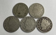 1899 1900 1902 1903 1910 Liberty Head V Nickel Lot of 5