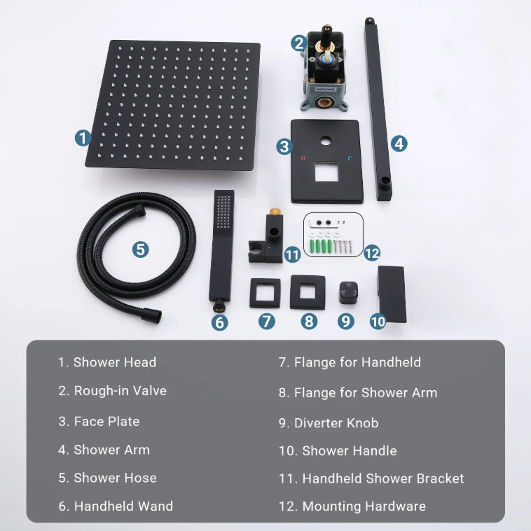 Luxury Matte Black Rainfall Shower System – High Pressure 10-Inch Square Shower