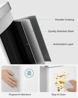 SONGMICS Kitchen Bin, 2 x 30L Stainless Steel Pedal Rubbish Bin, LTB202W01 White