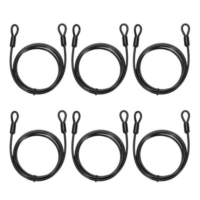 6pcs 5/32'' Dia 4.9ft Security Cable Lock Vinyl Coated Steel with Loops Black