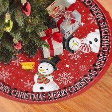 Snowman Christmas Tree Skirt 48" Xmas Tree Mat Winter Holiday Party Tree Mat ...