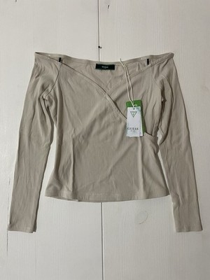GUESS Damen Carmen-Shirt Langarm Ivory Größe S Neu